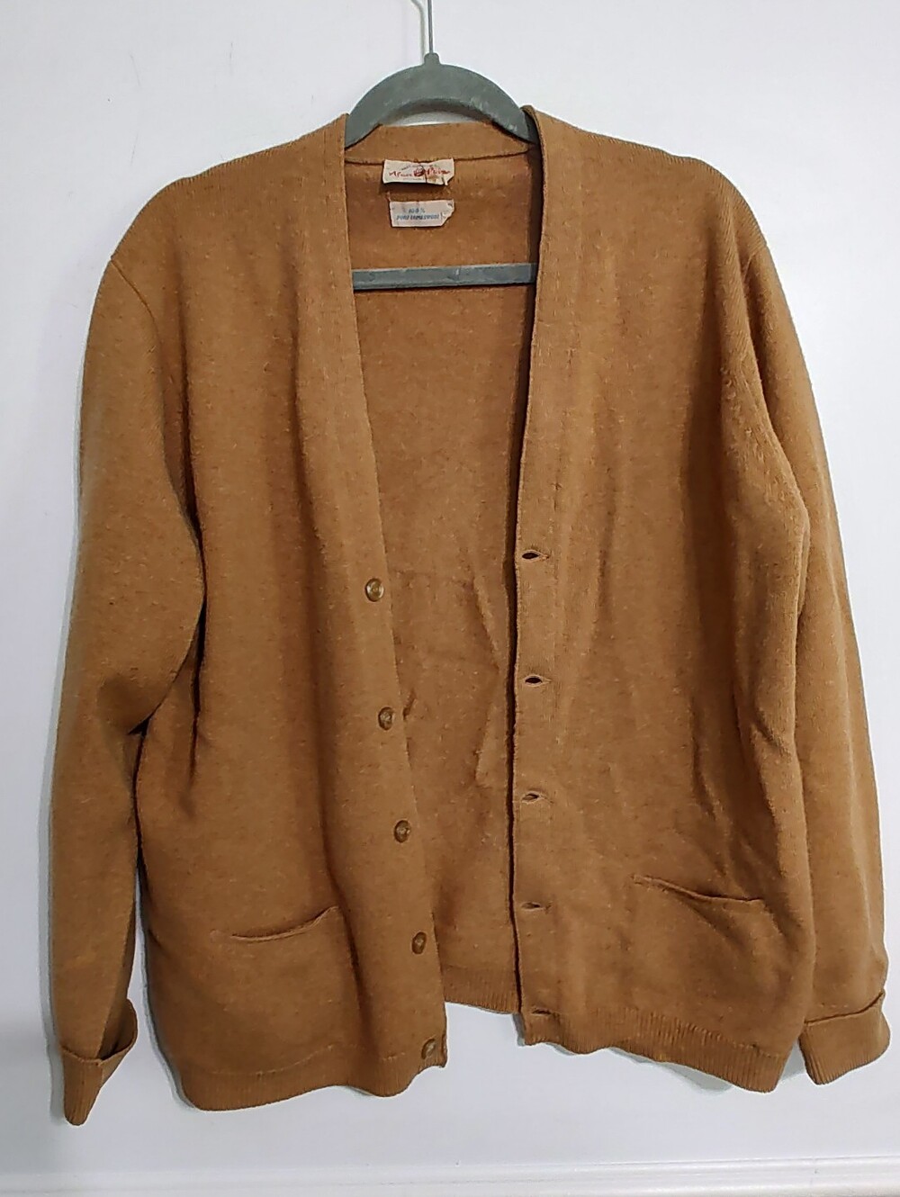 Vintage 60s Alan Paine 100% Lambswool Cardigan Mustard Yellow Sz 44 Kurt Cobain